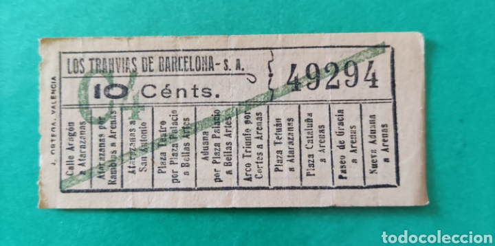 Collectionnisme Billets de transport: Billete LOS TRANV&Iacute;AS DE BARCELONA S.A. Capic&uacute;a. 49294