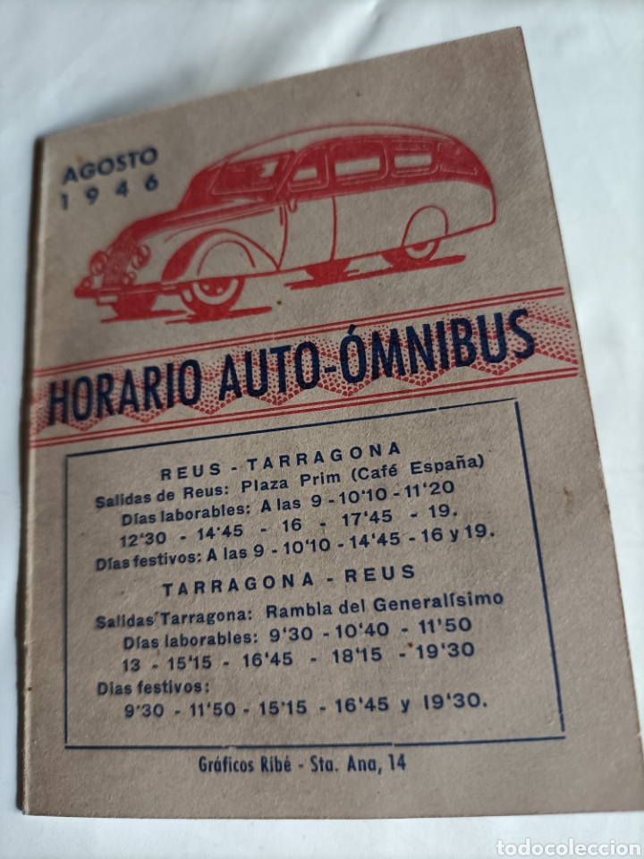 Collectionnisme Billets de transport: Horario Auto-&Oacute;mnibus (agosto 1946)