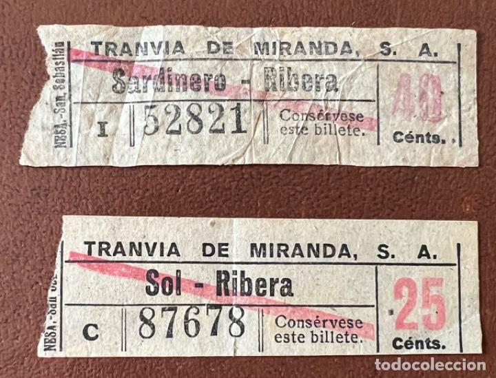Collectables Transport Tickets: 2 antiguos billetes del Tranv&iacute;a de Miranda, S.A. - Santander ( 25 y 40 Cts.)