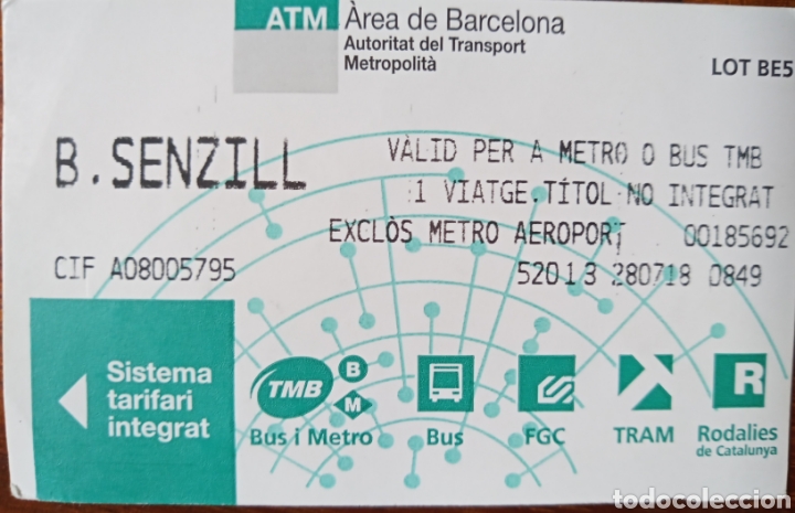 Collectionnisme Billets de transport: BILLETE TRANSPORTE BARCELONA