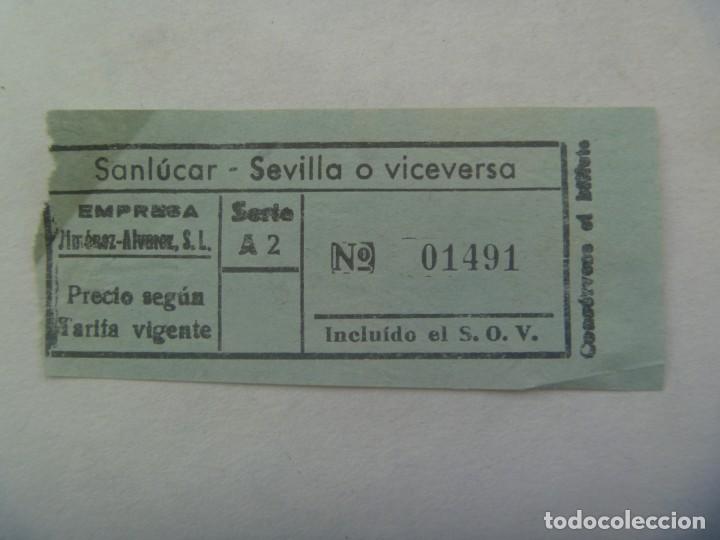 Coleccionismo Billetes de transporte: BILLETE DE AUTOBUS EMPRESA JIMENEZ-ALVAREZ S.L. : SANLUCAR - SEVILLA O VICEVERSA