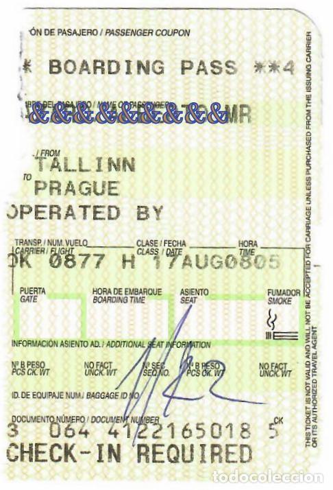Coleccionismo Billetes de transporte: CZECH AIR. Tarjeta de embarque / Boarding Pass para el vuelo OK0877 de Tallinn a Praga (2004).