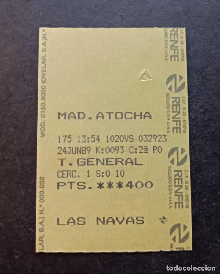 Coleccionismo Billetes de transporte: Billete Renfe. Atocha Las Navas del Marques. Cercan&iacute;as. 24 de Junio 1989.