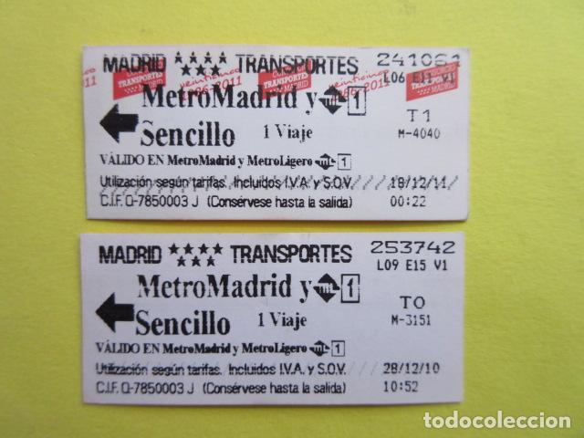 Coleccionismo Billetes de transporte: REF: LL-1234 - LOTE 2 BILLETES METRO MADRID DIFERENTES A&Ntilde;OS 2010 Y 2011