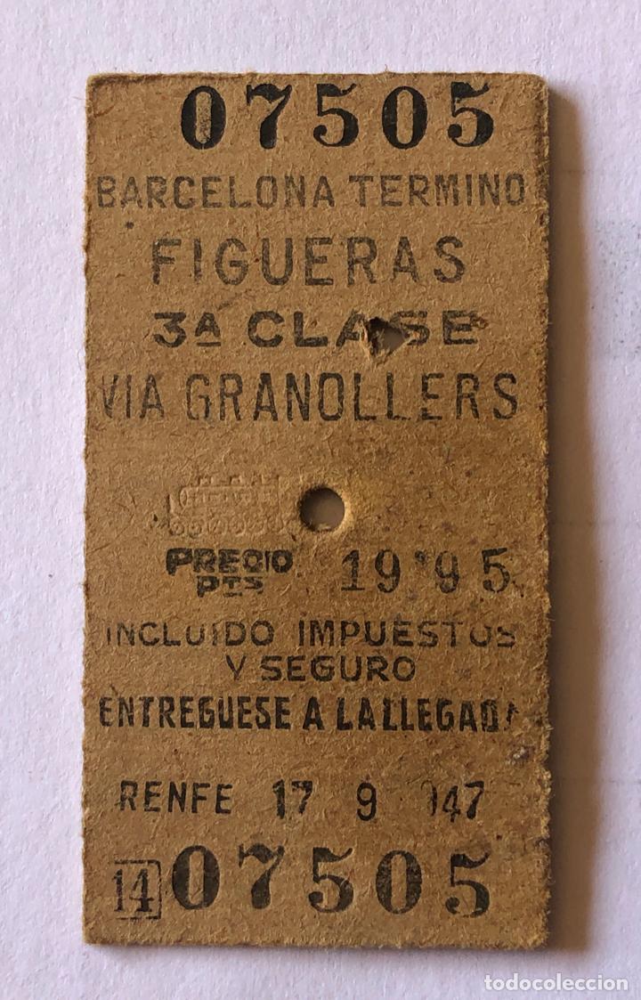 Coleccionismo Billetes de transporte: BILLETE RENFE, BARCELONA FIGUERAS - 29 DICIEMBRE 1947