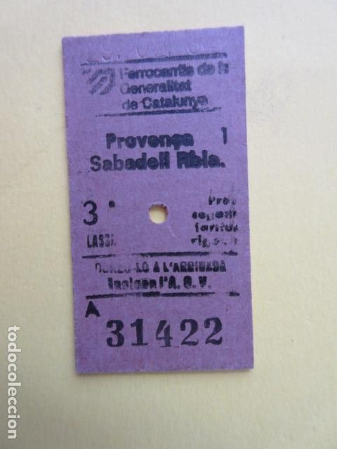Colecionismos Bilhetes de Transporte: REF: VV-1234 - BILLETE EDMONSON - CATALANES SARRIA FERROCARRILES GENERALITAT - VER FOTO TRAYECTO DI