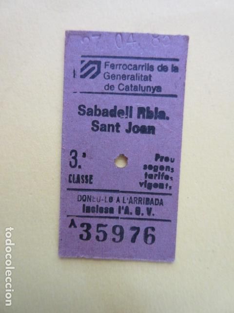 Colecionismos Bilhetes de Transporte: REF: VV-1234 - BILLETE EDMONSON - CATALANES SARRIA FERROCARRILES GENERALITAT - VER FOTO TRAYECTO DI