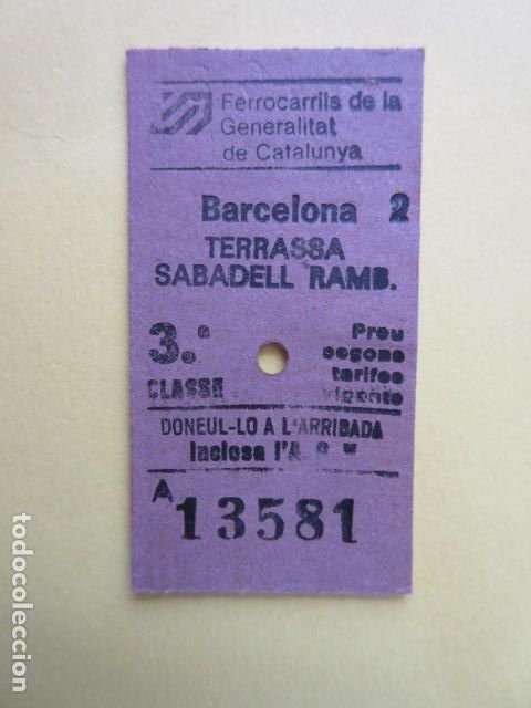 Colecionismos Bilhetes de Transporte: REF: VV-1234 - BILLETE EDMONSON - CATALANES SARRIA FERROCARRILES GENERALITAT - VER FOTO TRAYECTO DI