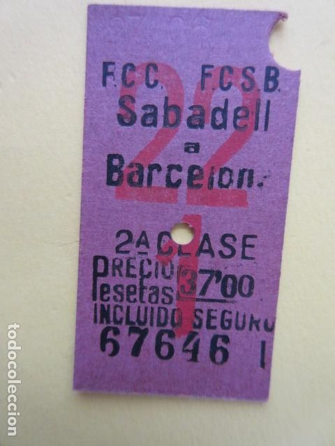 Colecionismos Bilhetes de Transporte: REF: VV-1234 - BILLETE EDMONSON - CATALANES SARRIA FERROCARRILES GENERALITAT - VER FOTO TRAYECTO DI