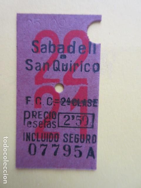 Colecionismos Bilhetes de Transporte: REF: VV-1234 - BILLETE EDMONSON - CATALANES SARRIA FERROCARRILES GENERALITAT - VER FOTO TRAYECTO DI