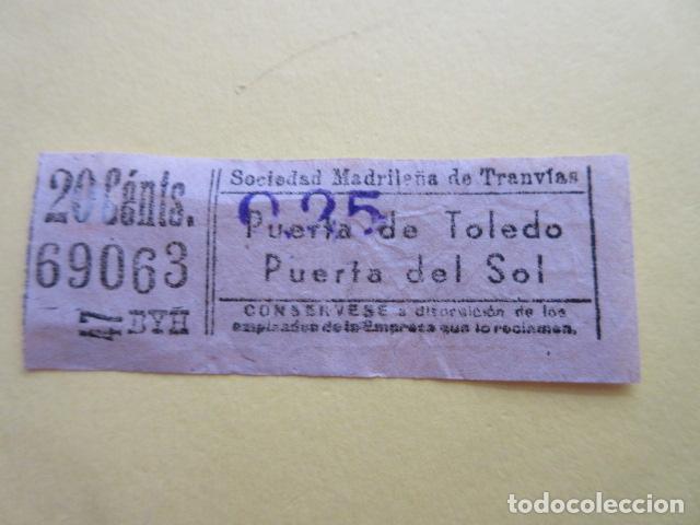 Colecionismos Bilhetes de Transporte: REF: LL-1234 - SOCIEDAD MADRILE&Ntilde;A TRANVIAS MADRID PUERTA TOLEDO PUERTA DEL SOL SELLO SOBRE CARGA