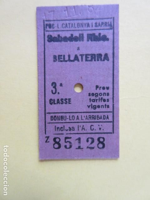Collectables Transport Tickets: REF: LL-1234 - BILLETE EDMONSON FERROCARRILES GENERALITAT CATALANES SABADELL RAMBLA BELLATERRA