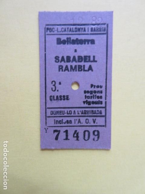 Collectables Transport Tickets: REF: LL-1234 - BILLETE EDMONSON FERROCARRILES GENERALITAT CATALANES BELLATERRA SABADELL RAMBLA