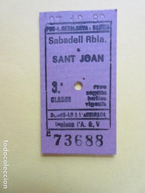 Collectables Transport Tickets: REF: LL-1234 - BILLETE EDMONSON FERROCARRILES GENERALITAT CATALANES SABADELL RAMBLA SANT JOAN