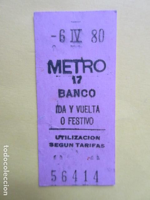 Coleccionismo Billetes de transporte: REF: LL-1234 - BILLETE METRO MADRID - BANCO 17 - COLOR ROSA IDA VUELTA O FESTIVO