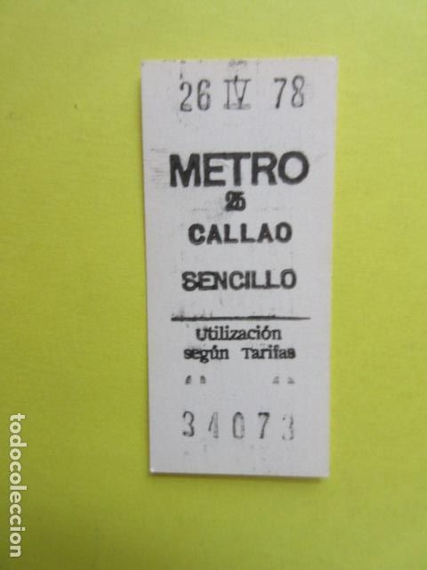 Collectables Transport Tickets: REF: LL-1234 - BILLETE METRO MADRID - CALLAO 25 - COLOR BLANCO SENCILLO