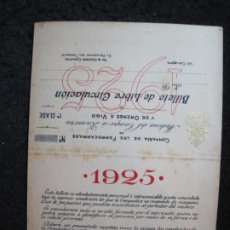 Coleccionismo Billetes de transporte: BILLETE FERROCARRIL-BILLETE DE LIBRE CIRCULACION AÑO 1925-ORENSE A VIGO-1ª CLASE-VER FOTOS-(94.357). Lote 346075053