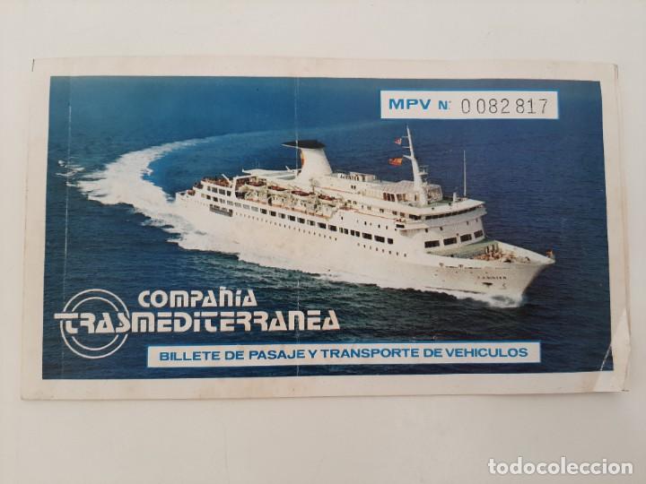 Collectables Transport Tickets: BILLETE DE BARCO COMPA&Ntilde;&Iacute;A TRANSMEDITERRANEA. PUBLICIDAD PEDRO DOMECQ. 1977