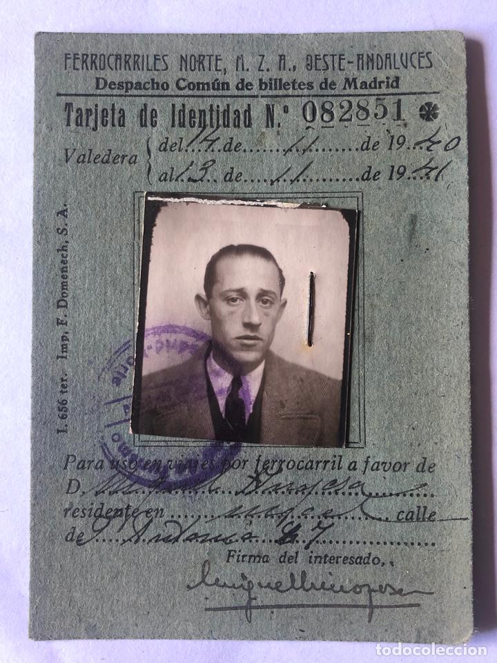 Collectionnisme Billets de transport: FERROCARRILES NORTE, M. Z. A., OESTE-ANDALUCES - TARJETA IDENTIDAD 1940