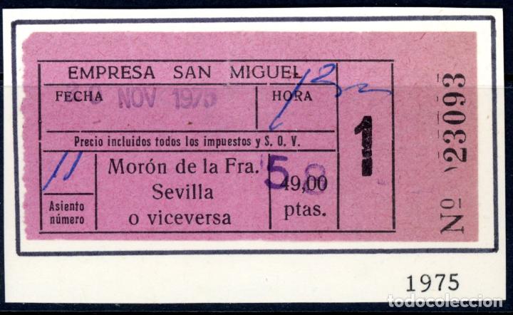 Coleccionismo Billetes de transporte: BILLETE DE EMPRESA SAN MIGUEL / MORON DE LA FRA. - SEVILLA / 1975 / LG9-27