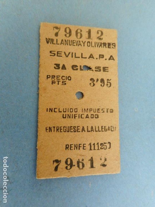Colecionismos Bilhetes de Transporte: ANTIGUO BILLETE DE TREN FERROCARRIL RENFE VILLANUEVA Y OLIVARES - SEVILLA 1950?