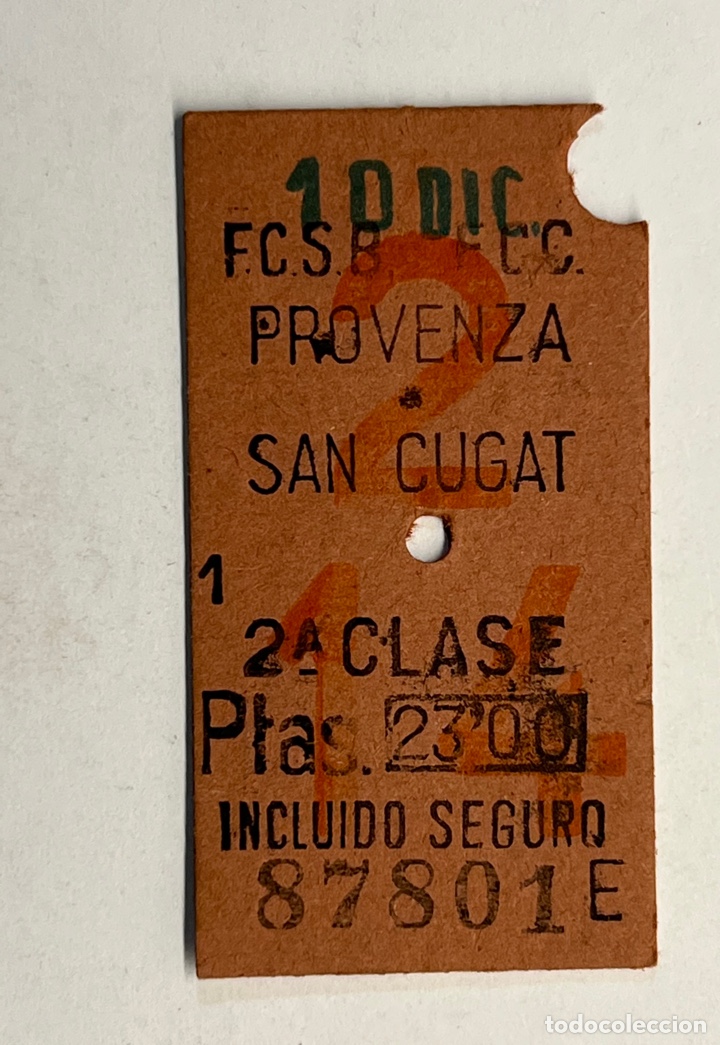 Collectionnisme Billets de transport: BILLETE TREN BARCELONA. PROVENZA - SAN CUGAT (h.1970?)