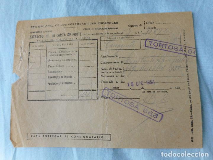 Colecionismos Bilhetes de Transporte: ANTIGUA FACTURA BILLETE RENFE FERROCARRILES CARCAGENTE - TORTOSA 1952