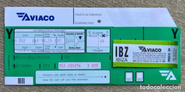 Collectionnisme Billets de transport: Aviaco l&iacute;nea a&eacute;rea - Tarjeta de embarque con resguardo equipaje - Destino Ibiza
