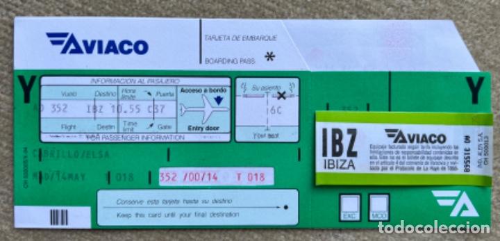 Collectionnisme Billets de transport: Aviaco l&iacute;nea a&eacute;rea - Tarjeta de Embarque con resguardo equipaje - Destino Ibiza