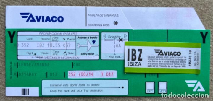 Collectionnisme Billets de transport: Aviaco l&iacute;nea a&eacute;rea - Tarjeta de embarque con resguardo equipaje - Destino Ibiza