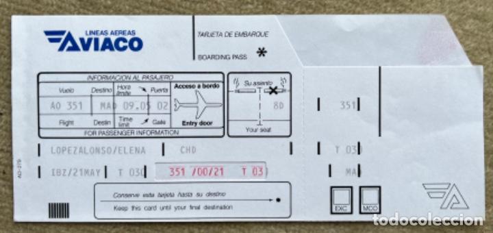 Collectionnisme Billets de transport: Aviaco l&iacute;neas a&eacute;reas - Tarjeta de embarque destino Madrid