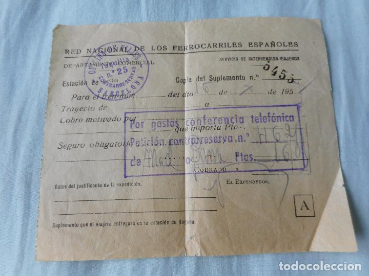 Coleccionismo Billetes de transporte: ANTIGUO RECIBO RENFE FERROCARRILES GASTOS CONFERENCIA TELEFONICA 1957