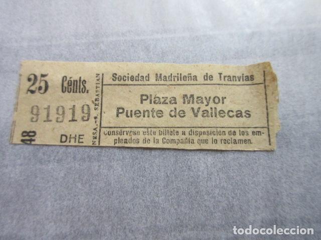 Coleccionismo Billetes de transporte: BILLETE SOCIEDAD MADRILE&Ntilde;A DE TRANVIAS VER TRAYECTOS EN FOTO - CAPICUA 91919