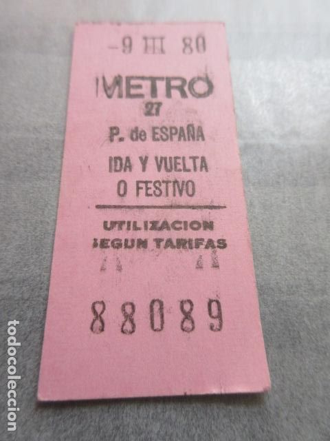 Coleccionismo Billetes de transporte: BILLETE METRO DE MADRID - IDA Y VUELTA O FESTIVO ROSA - PARADA P. DE ESPA&Ntilde;A 27