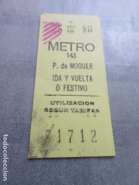 Coleccionismo Billetes de transporte: BILLETE METRO DE MADRID - IDA Y VUELTA O FESTIVO AMARILLO - PARADA P. DE MOGUER 143