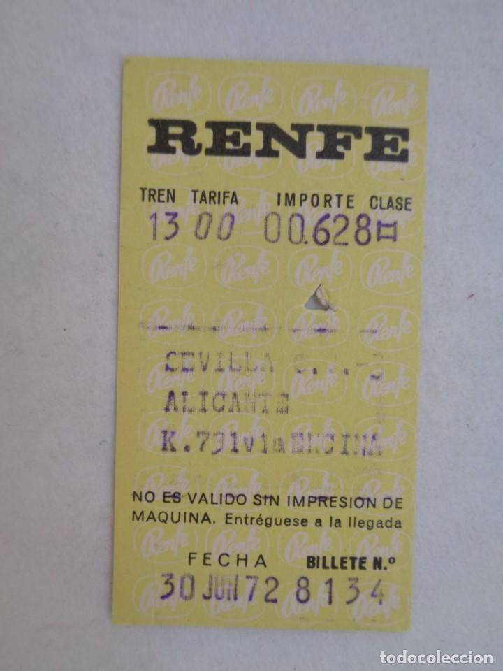 Coleccionismo billetes de transporte: RED NACIONAL FERROCARRILES ESPA&Ntilde;OLES, RENFE : BILLETE SEVILLA - ALICANTE, 30 JUNIO 1972