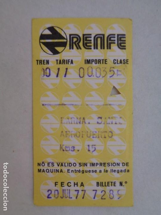 Collectables Transport Tickets: RED NACIONAL FERROCARRILES ESPA&Ntilde;OLES, RENFE : BILLETE BARCELONA SANT - AEROPUETO. 20 JULIO 1977