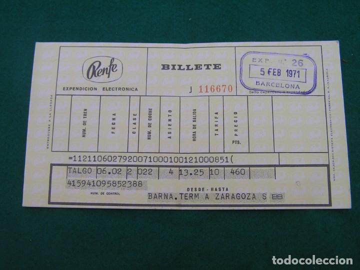 Collectables Transport Tickets: Billete de tren. Compa&ntilde;&iacute;a RENFE. Ruta Barcelona Term.-Zaragoza. A&ntilde;o 1971.