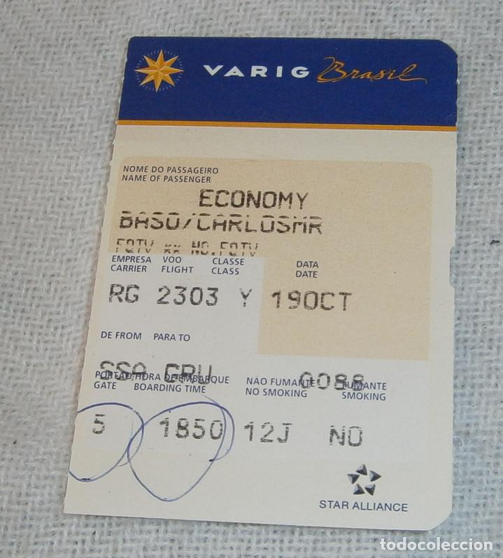 Collectables Transport Tickets: resguardo tarjeta de embarque lineas aereas Brasile&ntilde;as VARIG
