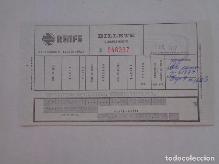 Collectables Transport Tickets: RED NACIONAL FERROCARRILES ESPA&Ntilde;OLES, RENFE : BILLETE COMPLEMENTO SEVILLA - BARCELONA, JULIO 1977