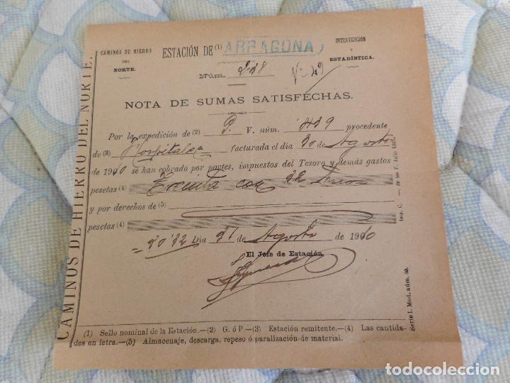 Sammeln von Fahrkarten: ANTIGUO RECIBO. FERROCARRILES CAMINOS HIERRO NORTE. ESTACION TARRAGONA 1910