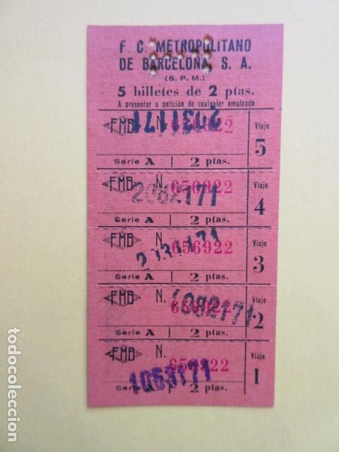 Sammeln von Fahrkarten: METRO BARCELONA TARJETA 5 VIAJES - 5 BILLETES 2 PESETAS - PUBLICIDAD JAM