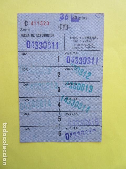 Sammeln von Fahrkarten: METRO BARCELONA TARJETA 6 VIAJES - IDA Y VUELTA FMB TRASERA SIN NADA 30 PESETAS SELLO 36