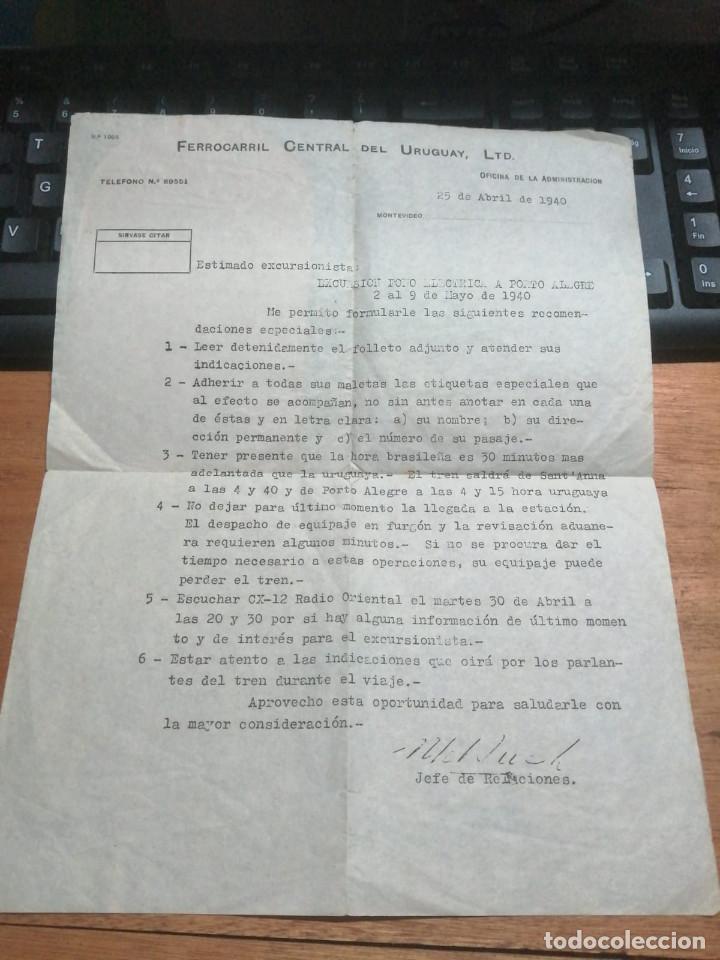 Coleccionismo Billetes de transporte: Instructivo de excursion a Porto Alegre Ferrocarril Uruguay con calco maleta a&ntilde;o 1940 AFE