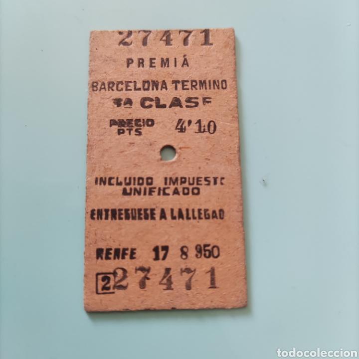 Collectables Transport Tickets: Billete de tren antiguo Premi&aacute; Barcelona