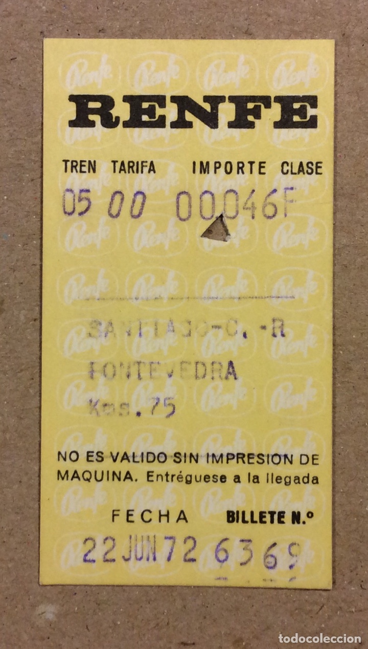 Sammeln von Fahrkarten: BILLETE RENFE SANTIAGO COMPOSTELA - PONTEVEDRA (1972).