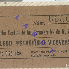 Colecionismos Bilhetes de Transporte: MZA TOLEDO ESTACION BILLETE DE TREN TRANSPORTE 7CM H38. Lote 361195745