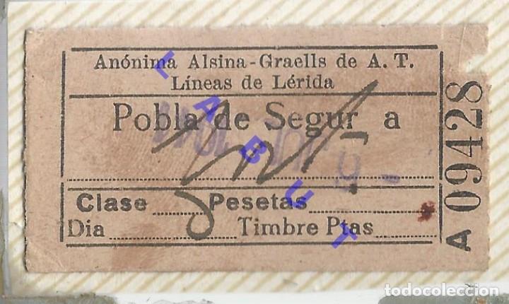 Sammeln von Fahrkarten: 1941 POBLA DE SEGUR LINEAS DE L&Eacute;RIDA ALSINA GRAELLS BILLETE DE TREN TRANSPORTE 6CM H38