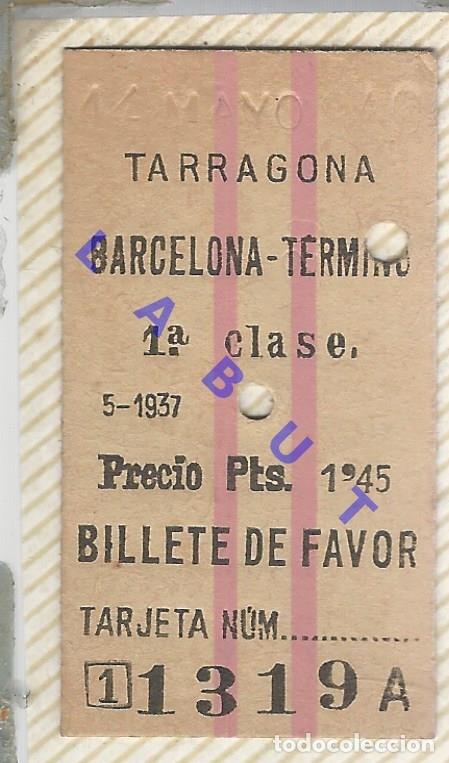 Sammeln von Fahrkarten: 1940 BARCELONA TARRAGONA 1&ordf; CLASE BILLETE DE TREN TRANSPORTE 5CM H39