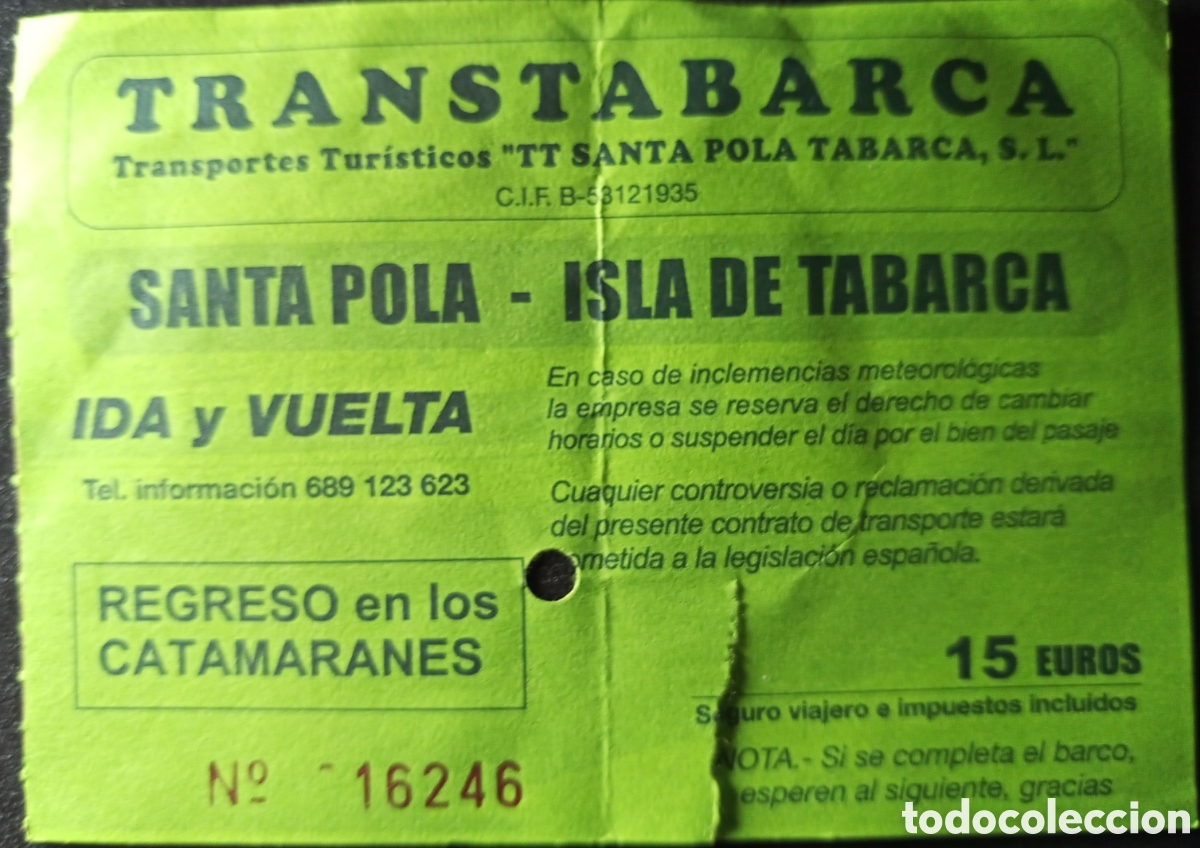 Collectables Transport Tickets: BILLETE TRANSTABARCA. SANTA POLA - ISLA DE TABARCA